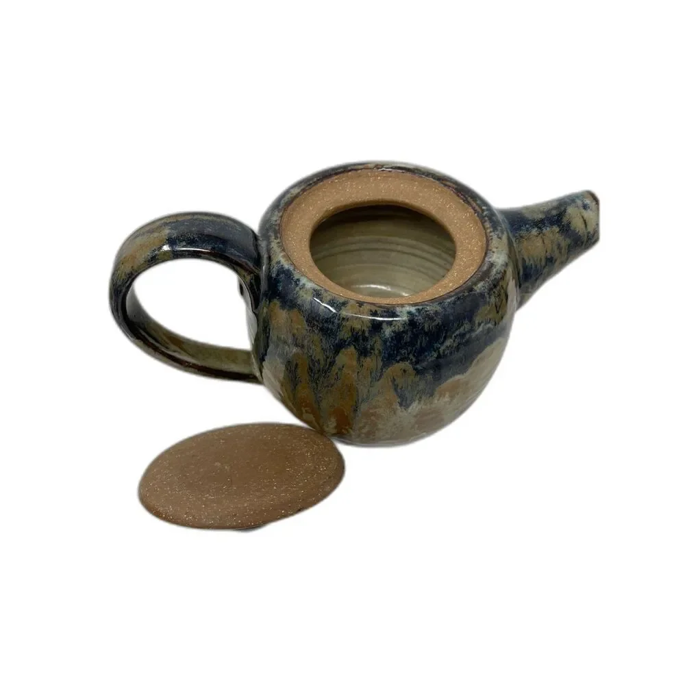 Studio ART Pottery Stoneware TEAPOT Large Handle Brown Drip GLAZE Handmad Signed